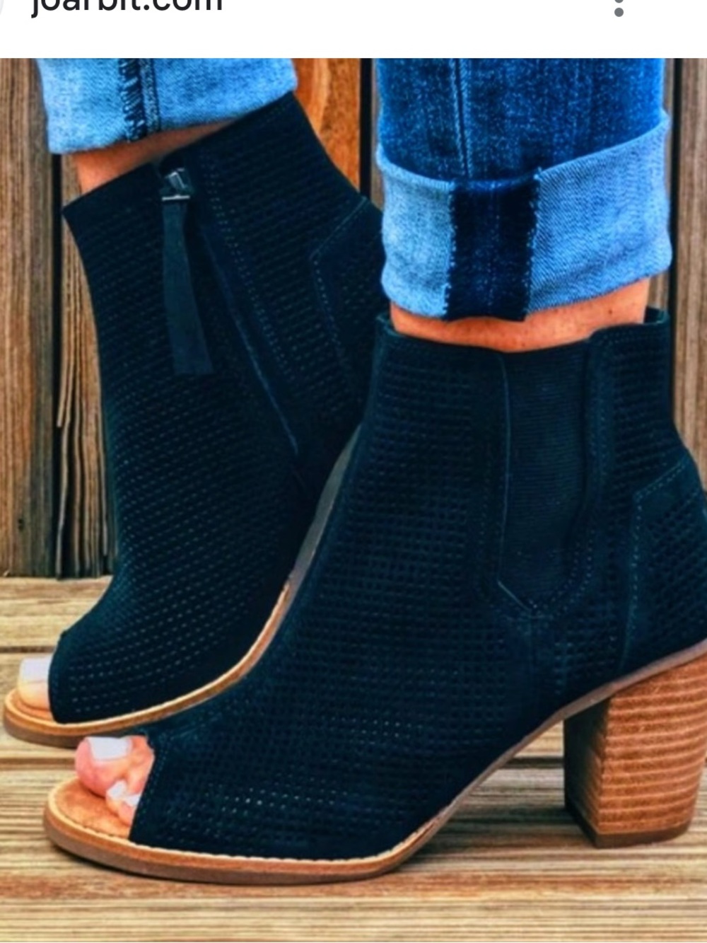 TOMS Majorca Black Suede Ankle Peep Toe Bootie Stacked Chunky Heel Women’s 6